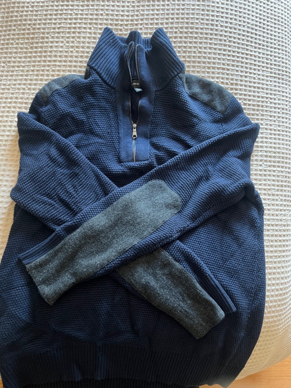 Men's banana republic Navy Half-Zip Sweater with Gray Elbow Patches